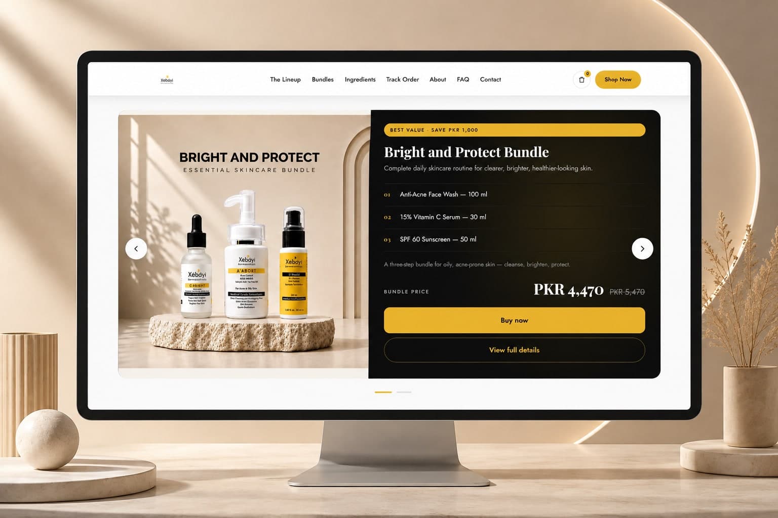 The Range, five product cards, each naming its active and concentration rather than a marketing name